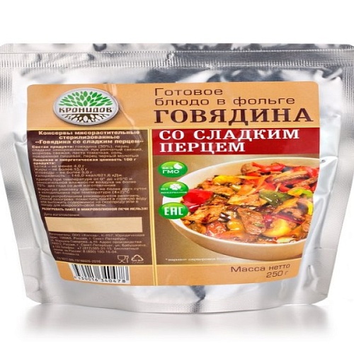 Готовое блюдо КРОНИДОВ 250 гр. Говядина со сладким перцем фольг.пак.