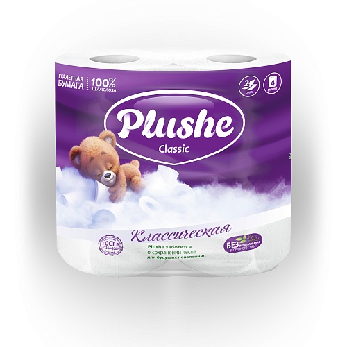 Туалетная бумага PLUSHE Сlassic 2 сл. 4 шт. Белая
